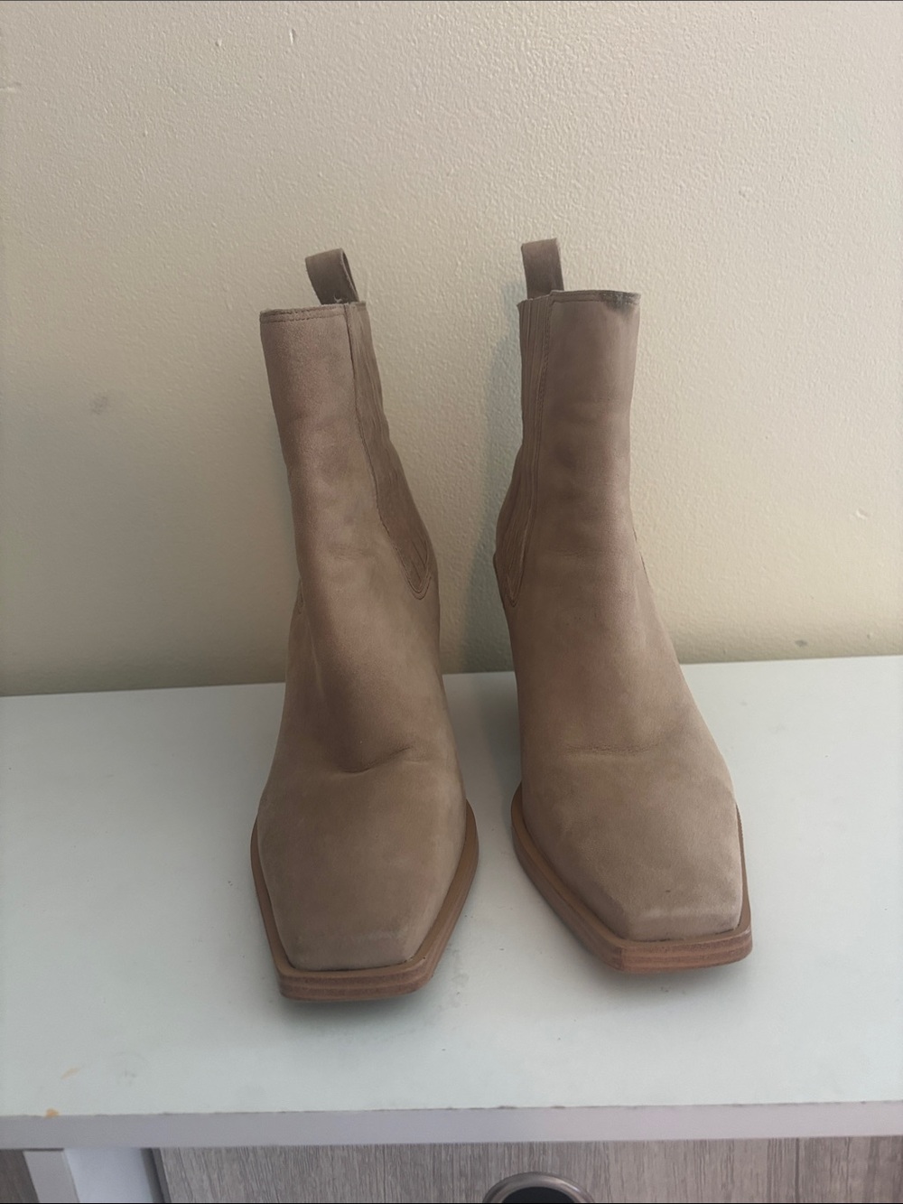 Vince Camuto Taupe Suede Chelsea Ankle Boots
